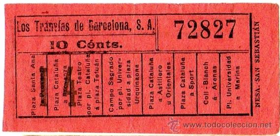 Collectables Transport Tickets: Billete tranv&iacute;a \ Los Tranv&iacute;as de Barcelona \ Varios trayectos \ 10 cts \ Capicua