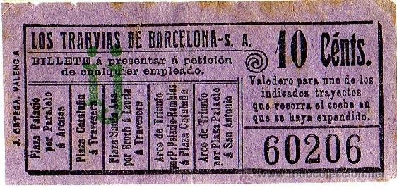 Collectables Transport Tickets: Billete tranv&iacute;a \ Los Tranv&iacute;as de Barcelona \ Varios trayectos \ 10 cts \ Capicua