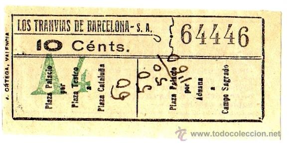 Collectables Transport Tickets: Billete tranv&iacute;a \ Los Tranv&iacute;as de Barcelona \ Varios trayectos \ 10 cts \ Capicua