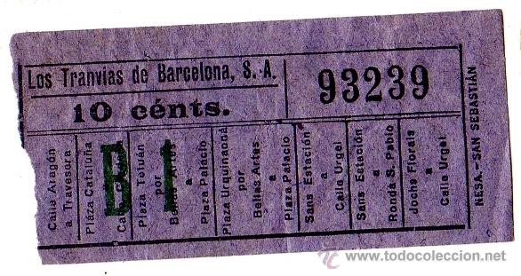Collectables Transport Tickets: Billete tranv&iacute;a \ Los Tranv&iacute;as de Barcelona \ Varios trayectos \ 10 cts \ Capicua