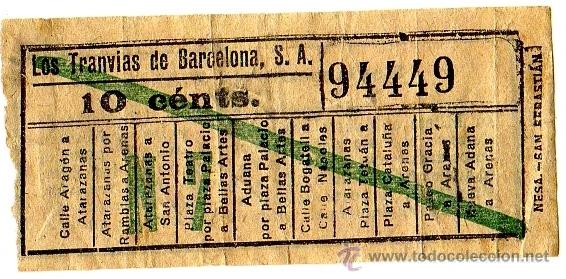 Collectables Transport Tickets: Billete tranv&iacute;a \ Los Tranv&iacute;as de Barcelona \ Varios trayectos \ 10 cts \ Capicua