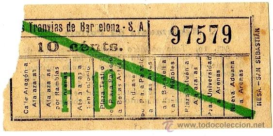 Collectables Transport Tickets: Billete tranv&iacute;a \ Los Tranv&iacute;as de Barcelona \ Varios trayectos \ 10 cts \ Capicua