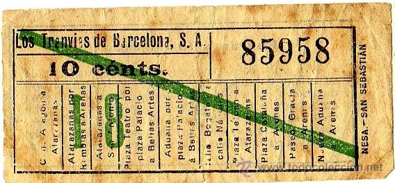 Collectables Transport Tickets: Billete tranv&iacute;a \ Los Tranv&iacute;as de Barcelona \ Varios trayectos \ 10 cts \ Capicua