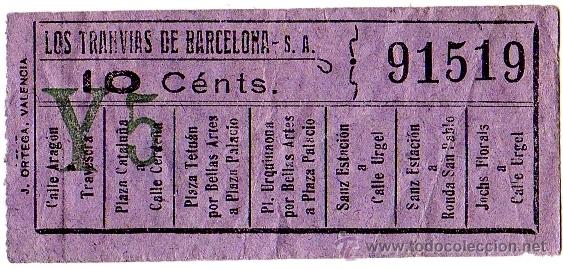 Collectables Transport Tickets: Billete tranv&iacute;a \ Los Tranv&iacute;as de Barcelona \ Varios trayectos \ 10 cts \ Capicua