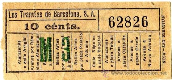 Collectables Transport Tickets: Billete tranv&iacute;a \ Los Tranv&iacute;as de Barcelona \ Varios trayectos \ 10 cts \ Capicua
