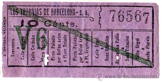 Coleccionismo Billetes de transporte: Billete tranv&iacute;a \ Los Tranv&iacute;as de Barcelona \ Varios trayectos \ 10 cts \ Capicua