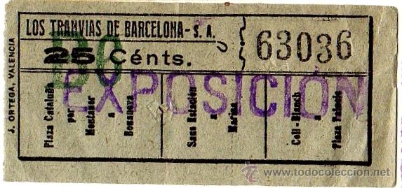 Colecionismos Bilhetes de Transporte: Billete tranv&iacute;a \ Los Tranv&iacute;as de Barcelona \ Varios trayectos (Exposici&oacute;n) \ 25 cts \ Capicua