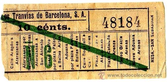 Collectionnisme Billets de transport: Billete tranv&iacute;a \ Los Tranv&iacute;as de Barcelona \ Varios trayectos \ 10 cts \ Capicua