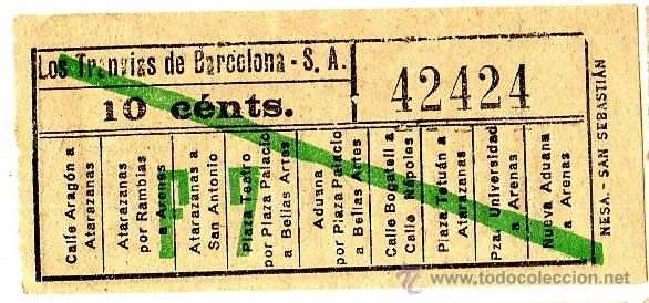 Collectionnisme Billets de transport: Billete tranv&iacute;a \ Los Tranv&iacute;as de Barcelona \ Varios trayectos \ 10 cts \ Capicua