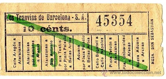 Collectionnisme Billets de transport: Billete tranv&iacute;a \ Los Tranv&iacute;as de Barcelona \ Varios trayectos \ 10 cts \ Capicua