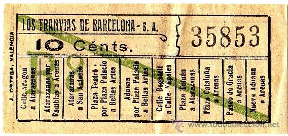 Collectionnisme Billets de transport: Billete tranv&iacute;a \ Los Tranv&iacute;as de Barcelona \ Varios trayectos \ 10 cts \ Capicua