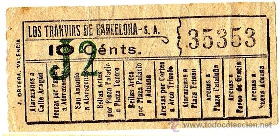 Collectionnisme Billets de transport: Billete tranv&iacute;a \ Los Tranv&iacute;as de Barcelona \ Varios trayectos \ 10 cts \ Capicua