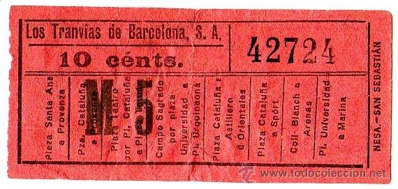 Collectionnisme Billets de transport: Billete tranv&iacute;a \ Los Tranv&iacute;as de Barcelona \ Varios trayectos \ 10 cts \ Capicua
