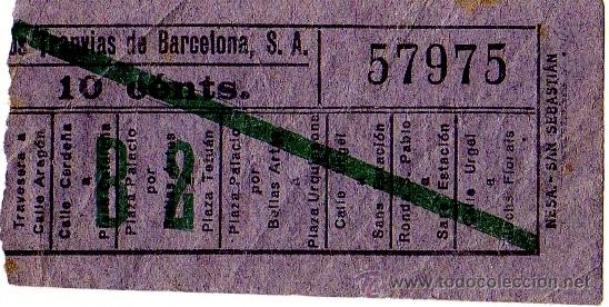 Collectionnisme Billets de transport: Billete tranv&iacute;a \ Los Tranv&iacute;as de Barcelona \ Varios trayectos \ 10 cts \ Capicua