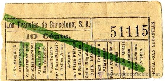 Collectionnisme Billets de transport: Billete tranv&iacute;a \ Los Tranv&iacute;as de Barcelona \ Varios trayectos \ 10 cts \ Capicua