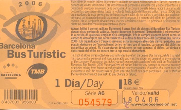 Colecionismos Bilhetes de Transporte: (F27//4) BILLETE DEL BUS TURISTIC DE BARCELONA / UN DIA / A&Ntilde;O 2006