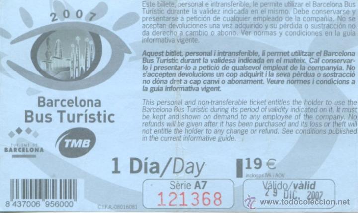 Colecionismos Bilhetes de Transporte: (F27//4) BILLETE DEL BUS TURISTIC DE BARCELONA / UN DIA/ A&Ntilde;O 2007