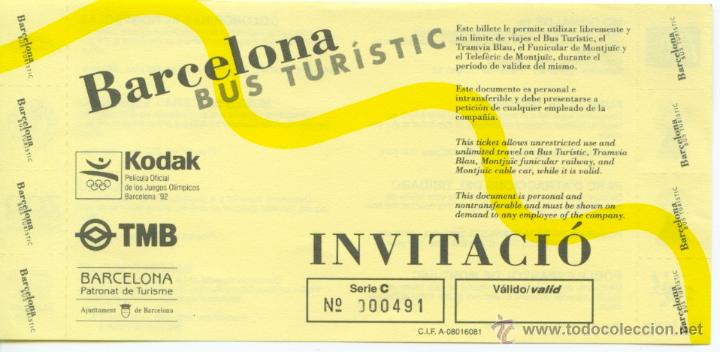 Colecionismos Bilhetes de Transporte: BILLETE DEL BUS TURISTIC DE BARCELONA / INVITACION / A&Ntilde;O 1992