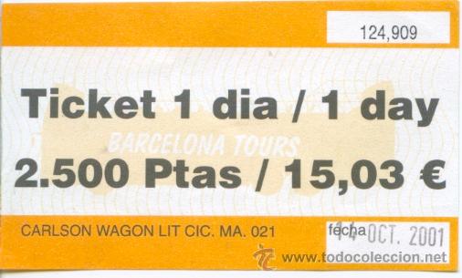 Colecionismos Bilhetes de Transporte: BILLETE DEL BUS TURISTIC DE BARCELONA / 1 DIA / A&Ntilde;O 2001 / BARCELONA TOURS