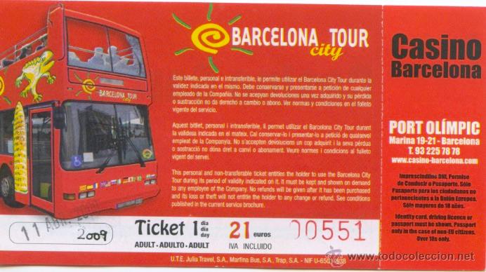 Sammeln von Fahrkarten: BILLETE DEL BUS TURISTIC DE BARCELONA / 1 DIA ADULTO / A&Ntilde;O 2009 / BARCELONA TOURS