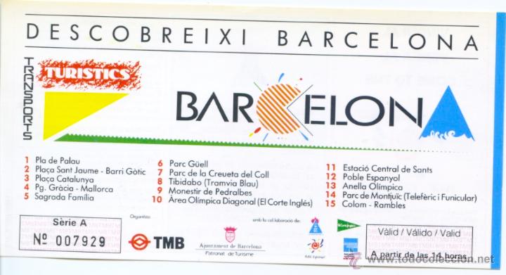 Sammeln von Fahrkarten: (F27//3) BILLETE DEL BUS TURISTIC DE BARCELONA / UN DIA / A&Ntilde;O 1989 / AZUL