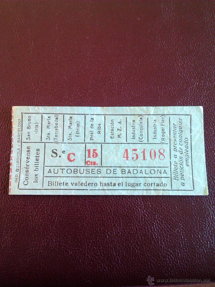 Sammeln von Fahrkarten: Billete Autobuses de Badalona / 15 cts / Color verde / A&ntilde;o 1935