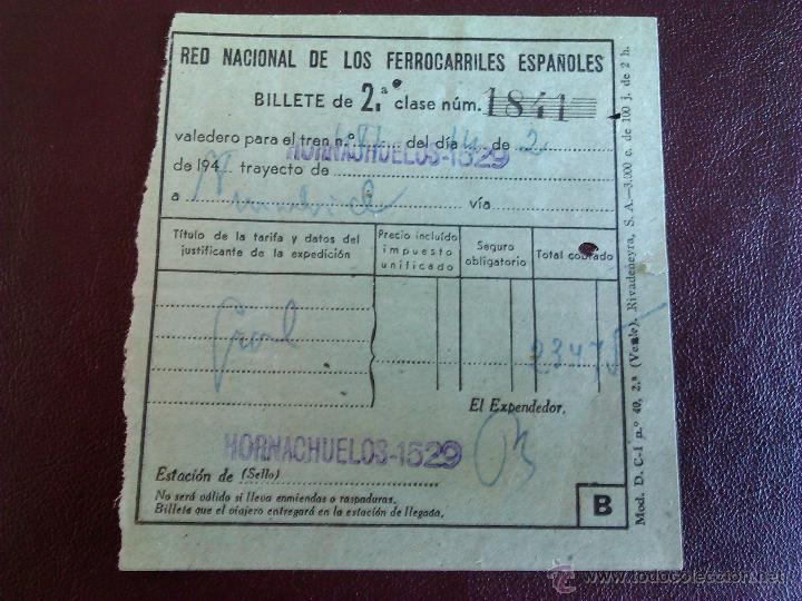 Colecionismos Bilhetes de Transporte: Billete de tren / Hornachuelos - Madrid Atocha / 1958 - Segunda clase