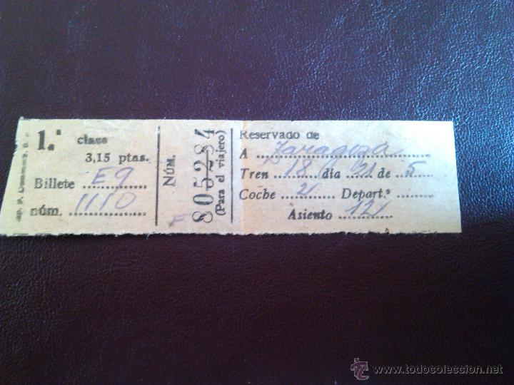 Sammeln von Fahrkarten: Billete de reserva de asiento / San Sebasti&aacute;n - Zaragoza Arrabal / 1945 - Primera clase, Tren r&aacute;pido