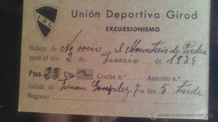 Collectables Transport Tickets: TARJETA BILLETE, EXCURSIONISMO AL MONASTERIO DE PIEDRA, UNION DEPORTIVA GIROD, MADRID, 1934, 23 Ptas