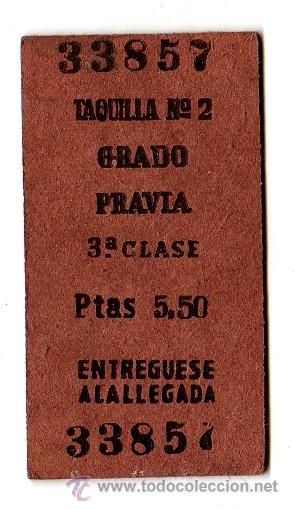 Colecionismos Bilhetes de Transporte: Billete tren L&iacute;nea Oviedo a San Esteban de Pravia / Grado - Pravia / 3&ordm; clase / 1965
