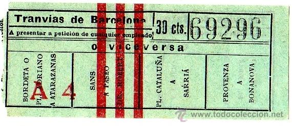 Colecionismos Bilhetes de Transporte: BILLETE TRANV&Iacute;A \ TRANV&Iacute;AS DE BARCELONA \ VARIOS TRAYECTOS \ 30 CTS \ CAPICUA (IMP. EMPORIUM)