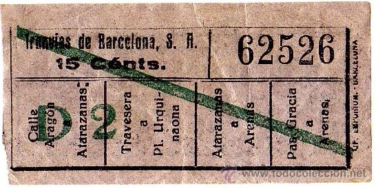 Colecionismos Bilhetes de Transporte: BILLETE TRANV&Iacute;A \ TRANV&Iacute;AS DE BARCELONA \ VARIOS TRAYECTOS \ 15 CTS \ CAPICUA (IMP. EMPORIUM)
