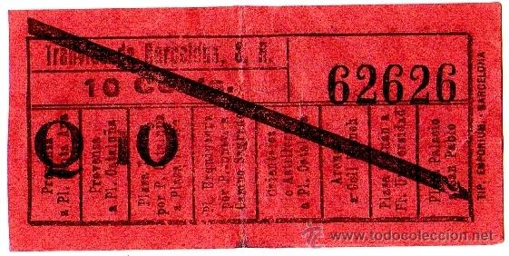 Colecionismos Bilhetes de Transporte: BILLETE TRANV&Iacute;A \ TRANV&Iacute;AS DE BARCELONA \ VARIOS TRAYECTOS \ 10 CTS \ CAPICUA (IMP. EMPORIUM)