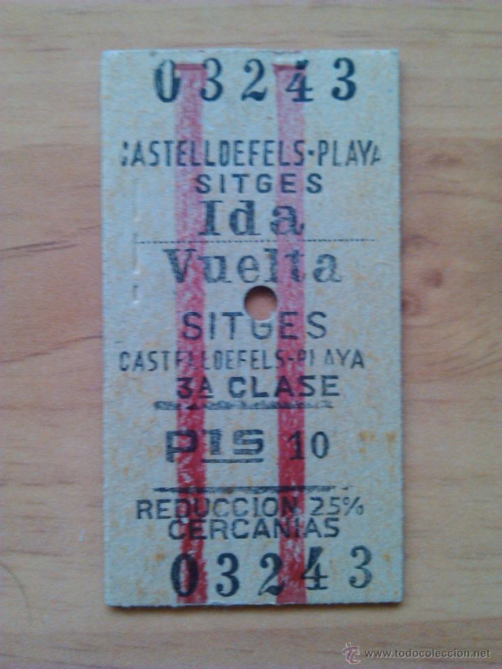 Colecionismos Bilhetes de Transporte: Billete de tren \ Castelldefels Playa - Sitges \ 3&ordf; Clase \ Ida y Vuelta - Cercan&iacute;as \ Renfe (1968)