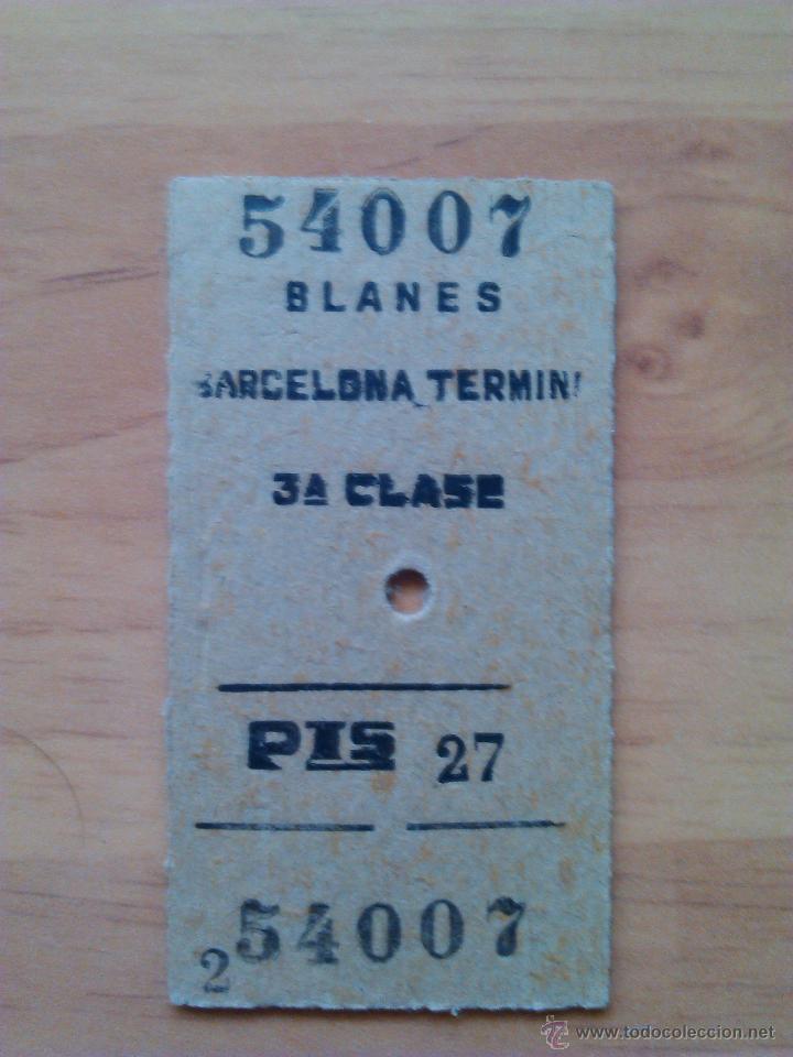 Colecionismos Bilhetes de Transporte: Billete de tren \ Blanes - Barcelona T&eacute;rmino \ Tercera Clase \ Renfe (1964)