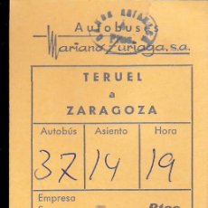 Coleccionismo Billetes de transporte: AUTOBÚS MARIANO ZURIAGA, S.A.. BILLETE TERUEL - ZARAGOZA. 7 DE AGOSTO DE 1981. BANCO DE VIZCAYA.. Lote 46070046
