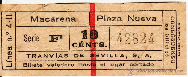 Coleccionismo Billetes de transporte: ANTIGUO BILLETE DE TRANVIA - TRANVIAS DE SEVILLA S.A. - LINEA 4-11 - MACARENA PLAZA NUEVA