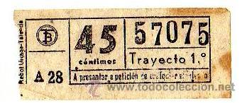 Collectables Transport Tickets: BILLETE TRANV&Iacute;A DE BARCELONA \ 45 CTS \ TRAYECTO 1 \ CAPICUA