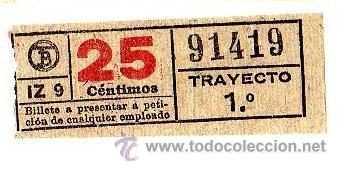 Collectables Transport Tickets: BILLETE TRANV&Iacute;A DE BARCELONA \ 25 CTS \ TRAYECTO 1 \ CAPICUA