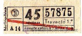Collectables Transport Tickets: BILLETE TRANV&Iacute;A DE BARCELONA \ 45 CTS \ TRAYECTO 1 \ BANDA ROJA \ CAPICUA
