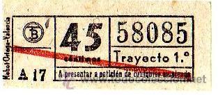 Collectables Transport Tickets: BILLETE TRANV&Iacute;A DE BARCELONA \ 45 CTS \ TRAYECTO 1 \ BANDA ROJA \ CAPICUA