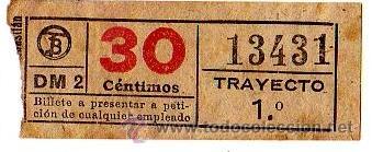 Collectables Transport Tickets: BILLETE TRANV&Iacute;A DE BARCELONA \ 30 CTS \ TRAYECTO 1 \ CAPICUA