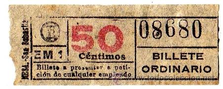 Collectables Transport Tickets: BILLETE TRANV&Iacute;A DE BARCELONA \ 50 CTS \ BILLETE ORDINARIO \ CAPICUA