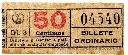 Collectables Transport Tickets: BILLETE TRANV&Iacute;A DE BARCELONA \ 50 CTS \ BILLETE ORDINARIO \ CAPICUA