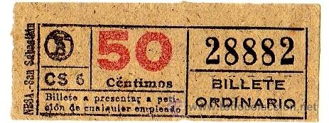 Collectables Transport Tickets: BILLETE TRANV&Iacute;A DE BARCELONA \ 50 CTS \ BILLETE ORDINARIO \ CAPICUA
