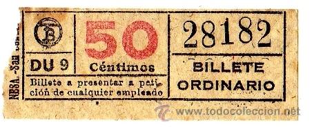 Collectables Transport Tickets: BILLETE TRANV&Iacute;A DE BARCELONA \ 50 CTS \ BILLETE ORDINARIO \ CAPICUA