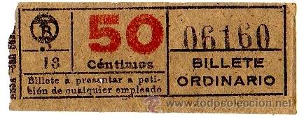 Collectables Transport Tickets: BILLETE TRANV&Iacute;A DE BARCELONA \ 50 CTS \ BILLETE ORDINARIO \ CAPICUA
