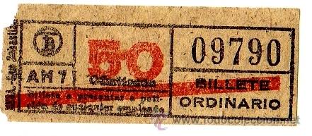 Collectables Transport Tickets: BILLETE TRANV&Iacute;A DE BARCELONA \ 50 CTS \ BILLETE ORDINARIO \ BANDA ROJA \ CAPICUA