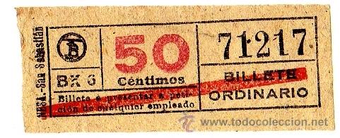 Collectables Transport Tickets: BILLETE TRANV&Iacute;A DE BARCELONA \ 50 CTS \ BILLETE ORDINARIO \ BANDA ROJA \ CAPICUA