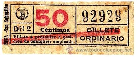 Collectables Transport Tickets: BILLETE TRANV&Iacute;A DE BARCELONA \ 50 CTS \ BILLETE ORDINARIO \ BANDA ROJA \ CAPICUA